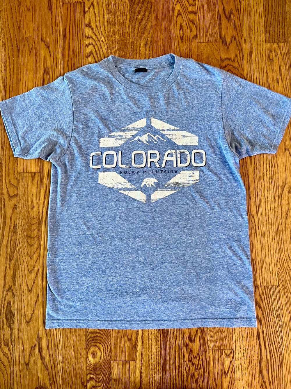 Prairie Mountain Mens Small Colorado Rocky Mountains Blue White Shirt Top Tee